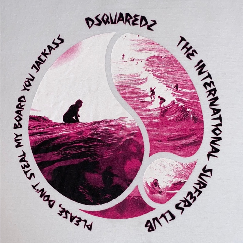 DSQUARED2 Club Over Surf Pink Graphic Surfer Tee Long Sleeve